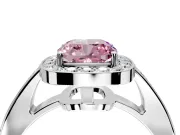 Bezel-Framed Halo Engagement Ring Setting for Fancy Pink Cushion Cut Center with Pave Band and Prong Head in White Gold