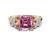 Floral Engagement Ring Setting for Fancy Pink Princess Cut Center with Marquise Cluster Shoulders and Prong Head in Yellow Gold