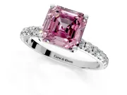 Solitaire Engagement Ring Setting for Fancy Pink Asscher Cut Center with Micro Pave Band and Prong Head in Sterling Silver