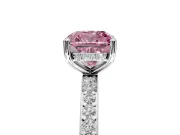Solitaire Engagement Ring Setting for Fancy Pink Cushion Cut Center with Fine Pave Band and Prong Head in Platinum