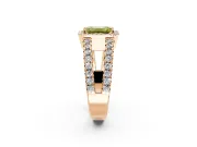 Halo Engagement Ring Setting for Fancy Yellow Emerald Cut Center with Wide-Open Pave Split Shank and Prong Head in Rose Gold