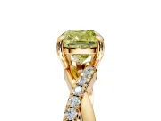 Solitaire Engagement Ring Setting for Fancy Yellow Cushion Cut Center with Half-Pave Crossover Band and Prong Head in Yellow Gold
