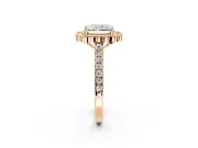 Milgrain Floral Halo Engagement Ring Setting for Radiant Cut Center with Pave Band and Prong Head in Rose Gold