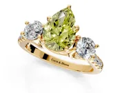 3 Stone Engagement Ring Setting for Fancy Yellow Pear-Shaped Center with Crossover Basket, Pave Band and Prong Head in Yellow Gold