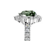 Milgrain Floral Halo Engagement Ring Setting for Fancy Green Heart-Shaped Center with Pave Band and Prong Head in Sterling Silver