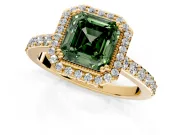 Halo Engagement Ring Setting for Fancy Green Asscher Cut Center with Inner Milgrain Border and Prong Head in Yellow Gold