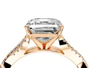 Solitaire Engagement Ring Setting for Asscher Cut Center with Twisted Pave Split Shank and Prong Head in Rose Gold