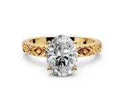 Solitaire Engagement Ring Setting for Oval Center with Milgrain X Pattern Band and Prong Head in Yellow Gold