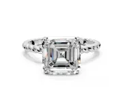 Solitaire Engagement Ring Setting for Asscher Cut Center with Plain Twisted Rope Band and Prong Head in White Gold