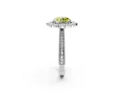 Milgrain Halo Engagement Ring Setting for Fancy Yellow Round Cut Center with Bezel Point Accents and Prong Head in Sterling Silver