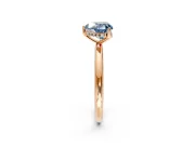 Hidden Halo Engagement Ring Setting for Fancy Blue Heart-Shaped Center with Thin Round-Wire Band and Prong Head in Rose Gold