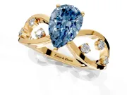 Solitaire Engagement Ring Setting for Fancy Blue Pear-Shaped Center with Criss-Cross Accent Band and Prong Head in Yellow Gold