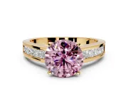 Solitaire Engagement Ring Setting for Fancy Pink Round Cut Center with Princess Cut Channel Band and Prong Head in Yellow Gold