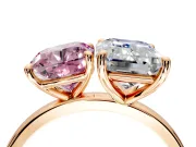 Fancy Pink Cushion Cut and Emerald Cut Lab-Grown Diamond Toi et Moi Engagement Ring with Prong-Set Stones in Rose Gold