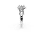 Halo Engagement Ring Setting for Asscher Cut Center with Two-Strand Split Shank and Prong Head in Sterling Silver