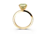 Solitaire Engagement Ring Setting for Fancy Yellow Asscher Cut Center with Fine Pave Band and Claw Prong Head in Yellow Gold