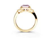Cluster Engagement Ring Setting for Fancy Pink Asscher Cut Center with Milgrain Shoulder Clusters and Prong Head in Yellow Gold