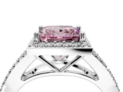 Halo Engagement Ring Setting for Fancy Pink Princess Cut Center with Pave Split Shank and Prong Head in Platinum
