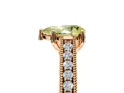 Solitaire Engagement Ring Setting for Fancy Yellow Pear-Shaped Center with Engraved Pave Band and Prong Head in Rose Gold