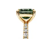 Solitaire Engagement Ring Setting for Fancy Green Asscher Cut Center with Fine Pave Narrow Band and Prong Head in Yellow Gold