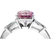 3 Stone Engagement Ring Setting for Fancy Pink Radiant Cut Center with Channel Baguette Accents and Prong Head in Sterling Silver