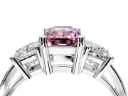 3 Stone Engagement Ring Setting for Fancy Pink Emerald Cut Center with Matching Side Accents and Prong Head in Platinum