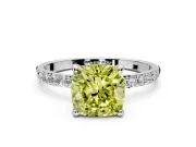 Solitaire Engagement Ring Setting for Fancy Yellow Cushion Cut Center with Pave Accents and Prong Head in Platinum