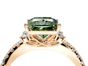 Paired Accent Engagement Ring Setting for Fancy Green Princess Cut Center with Pave Band and Prong Head in Rose Gold