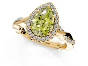 Halo Engagement Ring Setting for Fancy Yellow Pear-Shaped Center with Pave and Plain Twist Band and Prong Head in Yellow Gold