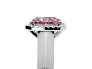 Halo Engagement Ring Setting for Fancy Pink Radiant Cut Center with Knife Ridge Cathedral Band and Prong Head in Platinum