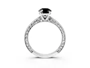 Solitaire Engagement Ring Setting for Fancy Black Oval Center with Engraved Milgrain Band and Prong Head in Platinum