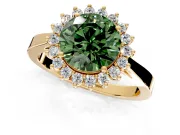 Starburst Halo Engagement Ring Setting for Fancy Green Round Cut Center with Flat Cathedral Band and Prong Head in Yellow Gold