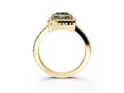 Halo Engagement Ring Setting for Fancy Green Princess Cut Center with Inner Milgrain Border and Prong Head in Yellow Gold