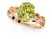 Leaf Engagement Ring Setting for Fancy Yellow Oval Center with Milgrain Accent Band and Prong Head in Rose Gold