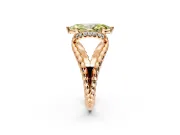 Halo Engagement Ring Setting for Fancy Yellow Marquise Center with Rope Twist Split Shank and Prong Head in Rose Gold