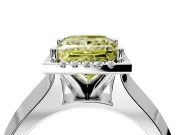 Halo Engagement Ring Setting for Fancy Yellow Princess Cut Center with Knife Ridge Cathedral Band and Prong Head in Sterling Silver
