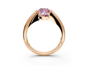 Tension Engagement Ring Setting for Fancy Pink Cushion Cut Center with Wide Tapered Band and Tension Head in Rose Gold