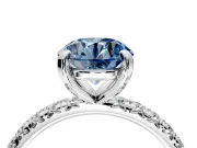 Solitaire Engagement Ring Setting for Fancy Blue Round Cut Center with Shared-Prong Accents and Prong Head in Platinum