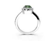 Halo Engagement Ring Setting for Fancy Green Cushion Cut Center with Inner Milgrain Border and Prong Head in White Gold