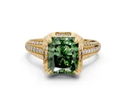 Solitaire Engagement Ring Setting for Fancy Green Radiant Cut Center with Accented Split Shank and Prong Head in Yellow Gold