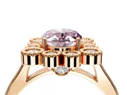 Cluster Halo Engagement Ring Setting for Fancy Pink Oval Center with Milgrain Bezel Accents and Prong Head in Rose Gold