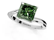 Solitaire Engagement Ring Setting for Fancy Green Princess Cut Center with Plain Bypass Twist Band and Prong Head in Platinum