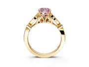 Solitaire Engagement Ring Setting for Fancy Pink Cushion Cut Center with Marquise and Bezel Accents and Prong Head in Yellow Gold