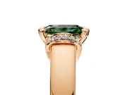 Solitaire Engagement Ring Setting for Fancy Green Emerald Cut Center with Wide Band, Pave Collar and Prong Head in Rose Gold