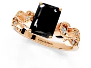 Leaf Engagement Ring Setting for Fancy Black Emerald Cut Center with Milgrain Accent Band and Prong Head in Rose Gold