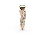 Solitaire Engagement Ring Setting for Fancy Green Asscher Cut Center with Woven 3-Strand Pave Band and Prong Head in Rose Gold