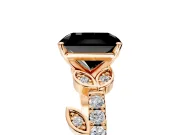 Leaf Motif Engagement Ring Setting for Fancy Black Radiant Cut Center with Pave Band and Prong Head in Rose Gold