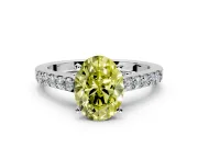 Solitaire Engagement Ring Setting for Fancy Yellow Oval Center with Crossover Accents and Prong Head in Platinum