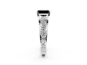 Solitaire Engagement Ring Setting for Fancy Black Emerald Cut Center with Graduated Shared Prongs and Prong Head in Sterling Silver