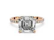 Solitaire Engagement Ring Setting for Asscher Cut Center with Fine Pave Narrow Band and Prong Head in Rose Gold